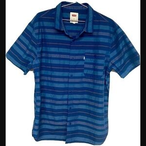 Levi's Blue Stripe Shirt Short Sleeve Button Front XL